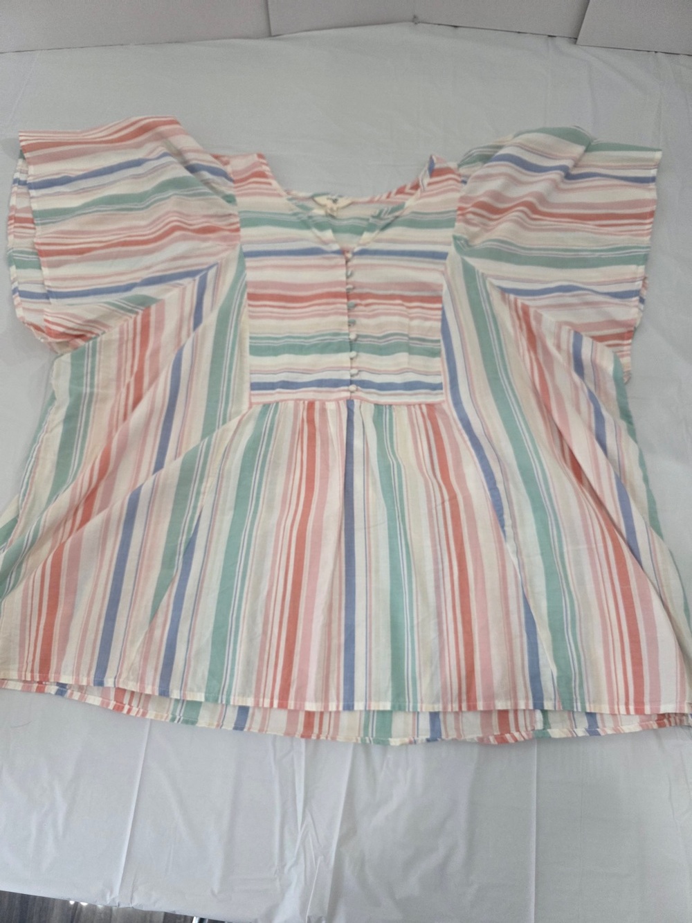 Terra & Sky Pastel Multi-Stripe Peasant Blouse